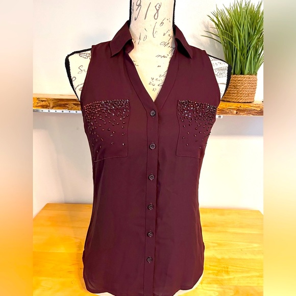 Express Tops - Express Rhinestoned Sleeveless Blouse